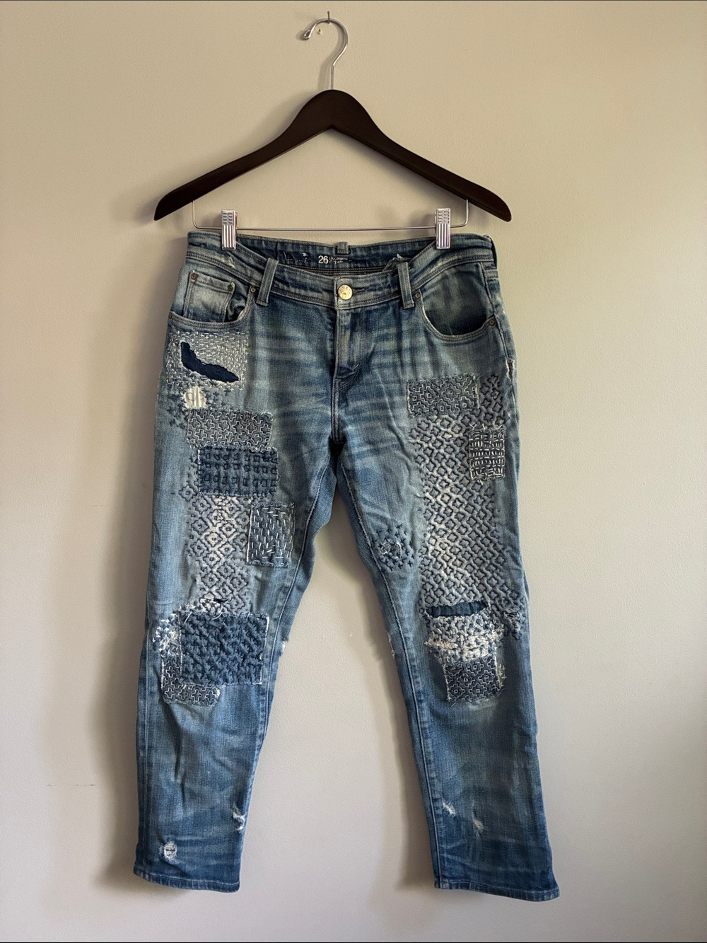Levi's Women's Blue Sashiko Patchwork Boyfriend Jeans